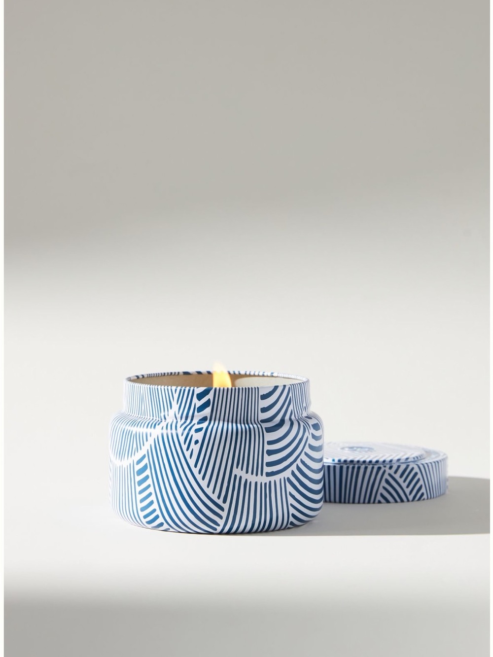 NWT Anthropologie Capri Blue Volcano Blue White Tin Candle 38–40 Hour Burn